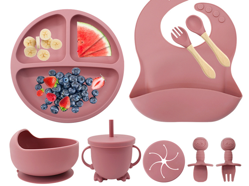 colorful silicone baby feeding set